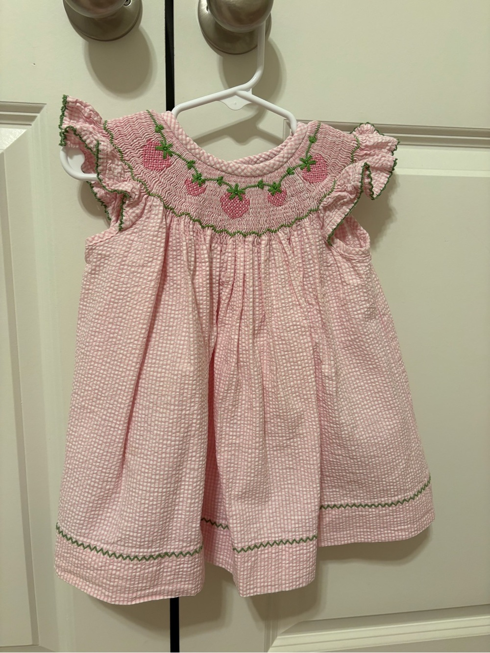Smocked Pink Strawberry Cotton Dress for Girls